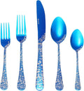 Wave Cutlery Set 20 Pieces Stainless Steel Flatware Set (All Blue) | Service for 4 Utensils For Home Kitchen Wedding Laser Engraved Dishwasher Safe