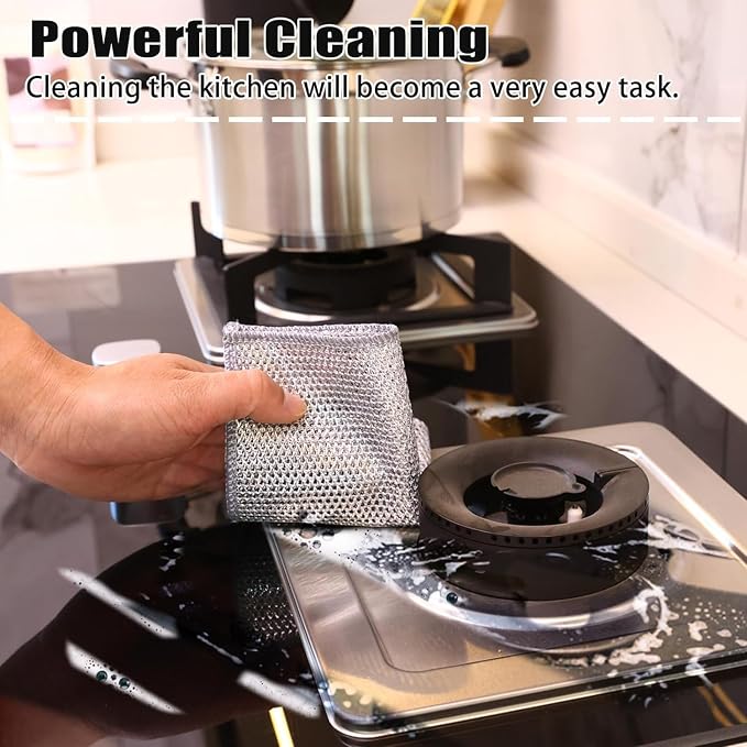 10 Pcs New Upgrade Steel Wire Dishcloth,Double-Layer Steel Wire Cleaning Cloth,Powerful Cleaning Non-Scratch Wire Dishcloth Rag for Cookware, Sinks, Dishes, Stove Tops