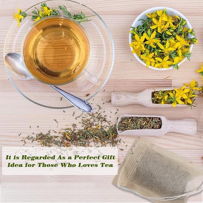 NEPAK 200Pcs Tea Filter Bags for Loose Tea,3.15 x 3.94 inch Disposable Tea Infuser,Empty Tea Bags with Drawstring,Natural Wood Pulp Material