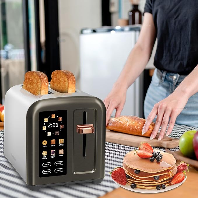 SEEDEEM 2 Slice Stainless Steel Toaster, Touch LCD, 7 Shade, 1350W | 6 Bread Type, 7 Shade Setting, 1.5''Wide Slots, Removable Crumb Tray