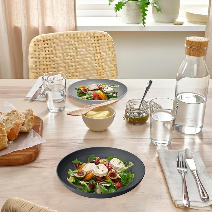 Premium Wheat Straw Dinner Plates, Reusable 8 PCS Unbreakable Plates 10 inch Plate Set, Alternative Plastic Plate Microwave and Dishwasher Safe Plates Set for Home - GreyStone