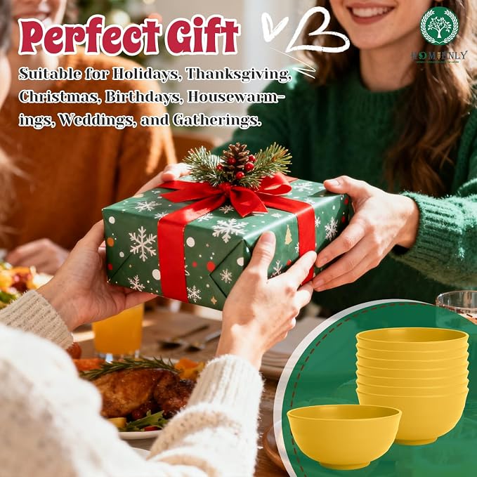 Sunshine Yellow Bowl Set of 8, 60 Oz Large Wheat Straw Bowls, Unbreakable Big Salad & Soup Bowls, Microwave Safe for Easter, Picnic, Kids Party & Family Meals