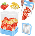 Fruit Slicer Cup for Strawberry, Banana, Hard-Boiled Egg - Detachable Cutter with Push Plate - Rapid & Safe Slicing Kitchen Gadget for Quick Meal Prep (Blue)