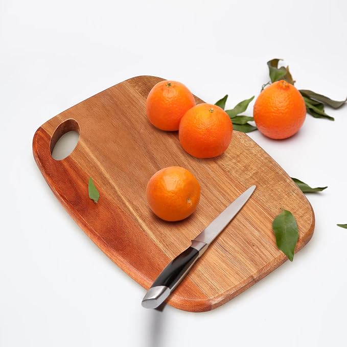 Small Acacia Wood Cutting Boards for Kitchen with Hanging | Mini Wooden Cutting Board for Vegetables, Fruit, Bread, Meat - BPA Free, 9" x 6.5"
