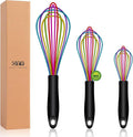 OYV Rainbow Silicone Whisk Set of 3, 8/10/12 Inch, Dishwasher Safe,Colorful | Sealed Waterproof Handles, Non-Scratch Silicone-Coated Wires, Nonstick-Safe, Durable Stainless Steel Cores, Easy To Clean
