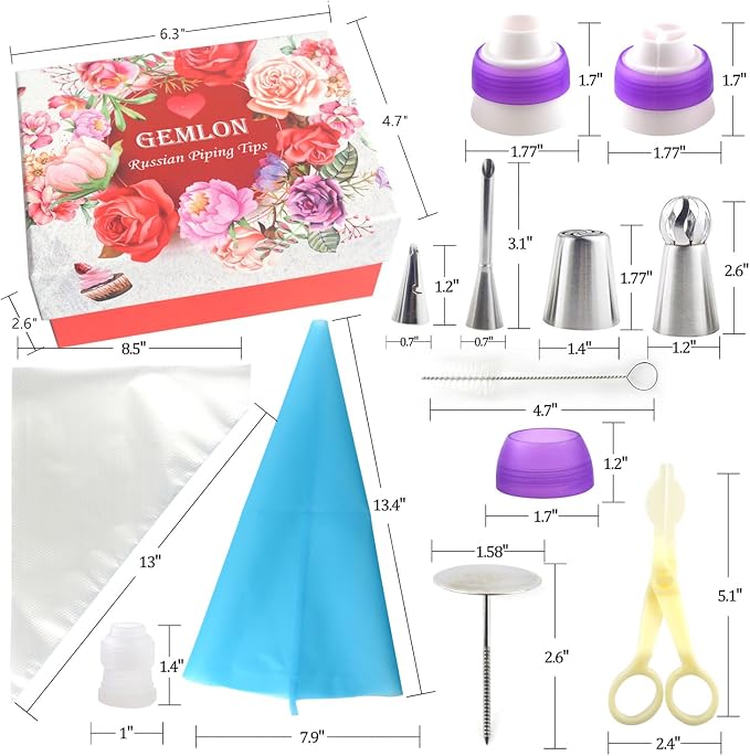 Russian Piping Tips for Cake Decorating – 88Pcs Flower Icing & Frosting Nozzles Set – Complete Pastry Baking Tools Kit – Small & Large Floral Piping Tips for Cupcakes, Cookies & Professional Bakers