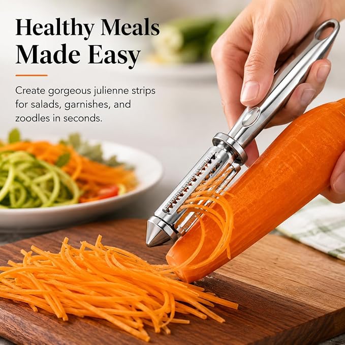 Stainless Steel Julienne Peeler, 3-in-1 Vegetable & Potato Peeler