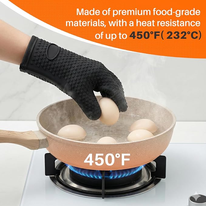 2Pack Heat Resistant Oven Mitts & Silicone Gloves with Fingers, Non-Slip Grip Food Grade Safety Mitts, Waterproof Kitchen Gloves for Cooking(Green)