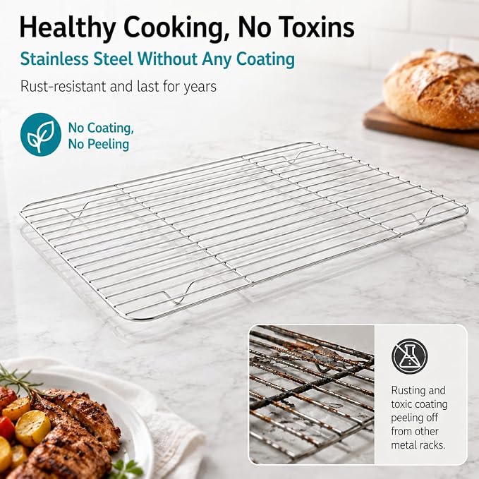 TeamFar Cooling Rack, Silver Stainless Steel Baking Rack for Oven | 15.3/ 11.6/ 9.8/ 8.7 Inch Wire Roasting Rack for Baking Pans, Cookie Cupcake for Christmas Holiday, Dishwasher Safe - 4PCS