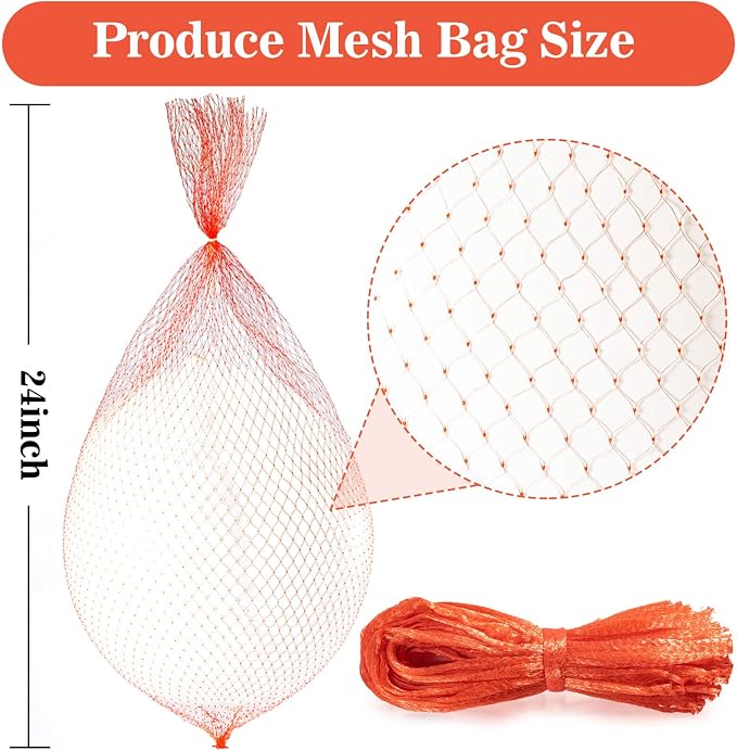 Sukh 90PCS Mesh Produce Bags - 24Inch Vegetable Storage Net Bags Red | Mesh Vegetable Bags for Onion, Fruits, Seafood, and Other Agricultural Products Storage, Garden Harvest Produce Bags