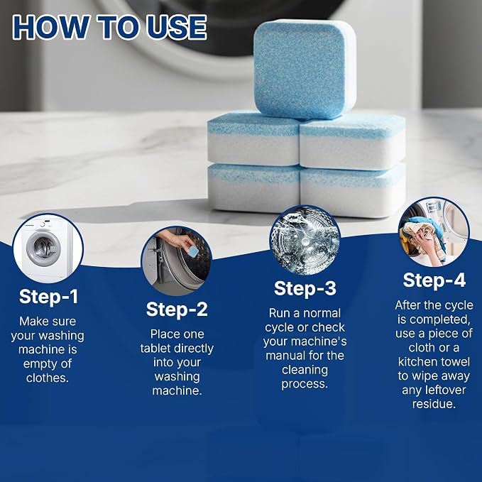 Washing Machine Cleaner Tablets – 24-Pack Deep Cleaning & Descaler for HE, Front Load & Top Load washer cleaner tablets, Septic-Safe, 12-Month Supply