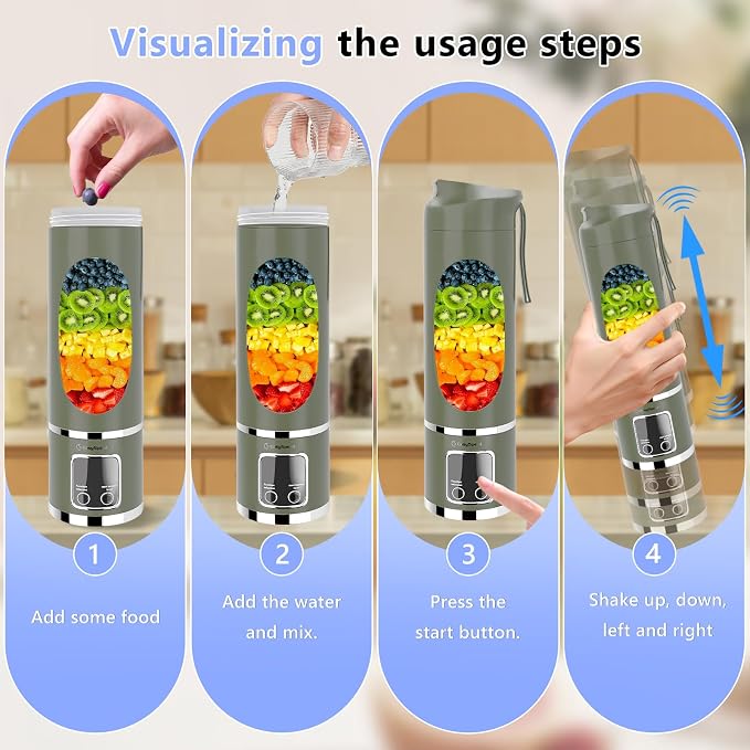 EASYSPEED Portable Blender Electric USB-C, 500ML Personal Juicer for Shakes, 1500mAh Rechargeable, 12 Blades,BPA Free, 18oz Small Blender with Leakproof Lid & Sip Spout, Mixing, Compact,Green