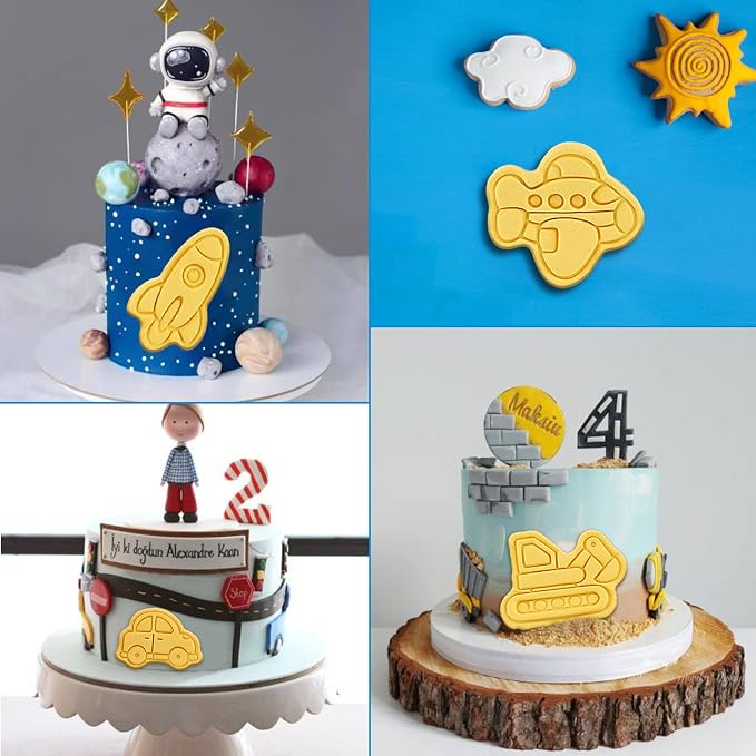 8 Piece Transportation Vehicle Cookie Cutters With Plunger Stamper | Transportation Theme Embossing Cutter For Fondant Biscuit Pastry Cheese Baking