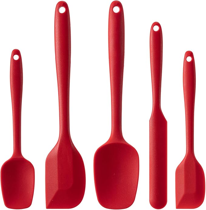 Silicone Spatula Set,5 Piece Food Grade Rubber Spatulas,RED | Spatulas Silicone Heat Resistant for Baking,Cooking,and Mixing High Heat Resistant Non Stick Dishwasher Safe BPA-Free