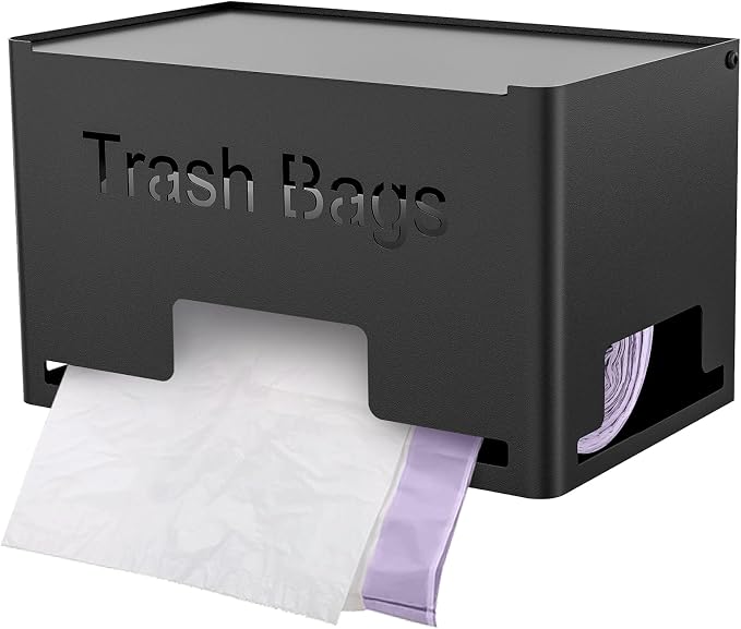 STWWO Extra Large Trash Bag Holder, Garbage Bag Dispenser Holder, Black | Trash Bag Storage Organizer for Kitchen Laundry Room Under Sink, Metal Trash Bag Holder Dispenser Wall Mounted /Freestanding