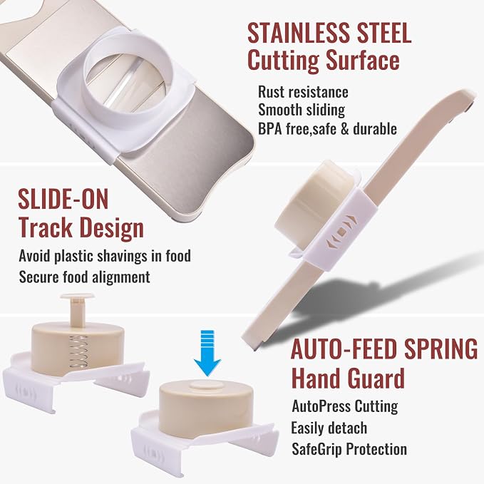 NACOLUS 6-Blade Mandoline Slicer for Kitchen with Waffle Fry Cutter | 6 blades:straight 1/3mm,shred 2/3mm,waffle,grater,slide-on hand guard,steel sliding track,garlic slicer,vegetable shredder