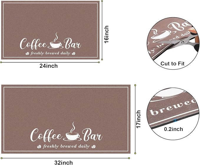 CooRug Fashion Coffee Mat, Dish Drying Mat 17" x 32" Brown | Hide Stain, Absorbent, Coffee Bar Accessories, Heat Resistant, Non-slip, Eco-friendly, Easy to Clean