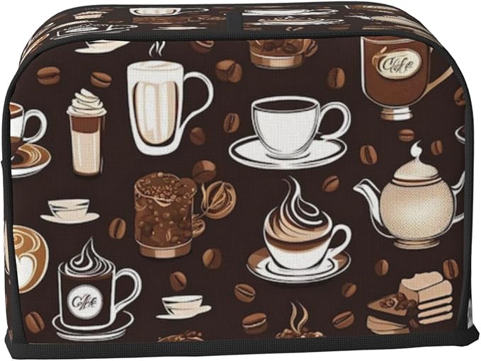 Toaster Cover 2 Slice with Coffee Pattern Dustproof Bread Maker Cover Fingerprint Bakeware Protection Wide Slot Toaster Bag Reusable Kitchen Small Appliance Cover