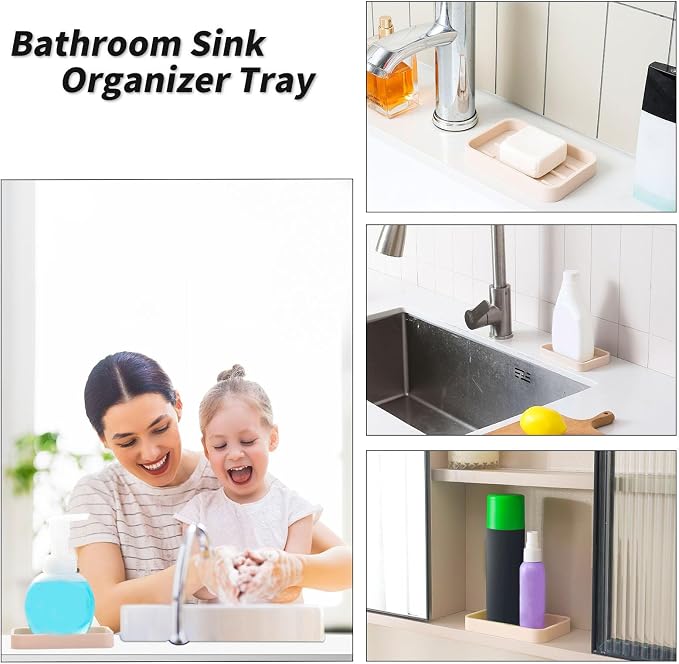 MicoYang Silicone Kitchen Sink Organizer Tray for Multiple Usage,Easy Clean Sponges Holder for Kitchen Bathroom Counter or Sink,Dish Soap Dispenser,Scrubber,Bottle,Cup Tapioca 4.9”x 3.2”