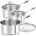 KOCH SYSTEME CS Triply Stainless Steel Saucepan Set, 1QT & 2QT & 3QT Stainless Steel Pot Set with lid, Diswasher & Oven Safe, Induction Compatible Pot, 6PCS