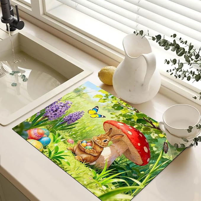 HOMETITUTE Spring Stove Top Cover 28x20 Bunny Mushroom Heat Resistant