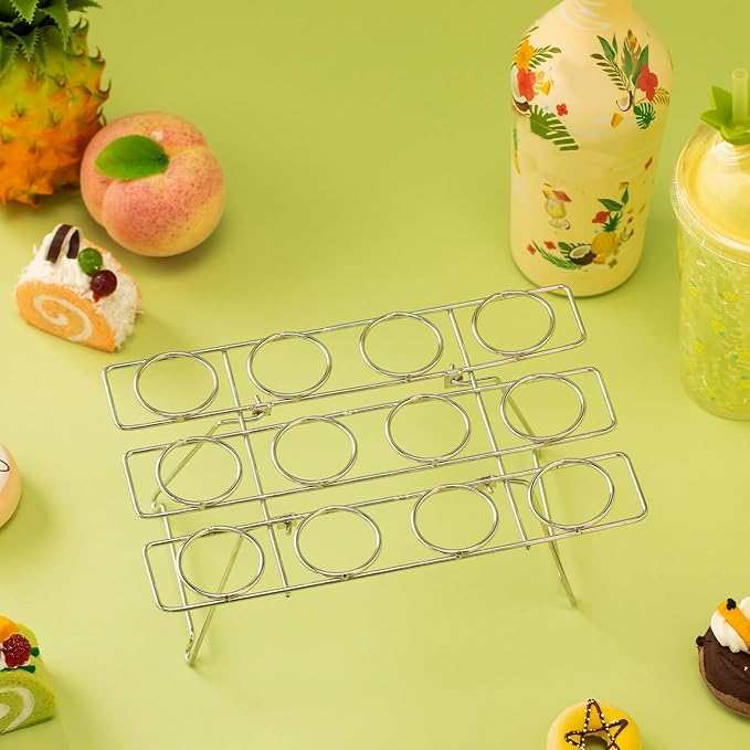 Patelai 2 Pack Ice Cream Cone Baking Racks 12-cavity Cupcake Cone Holders Cupcakes Display Stands Cooling Racks for Home Kitchen Baking Cooking Ice Cream Tools Supplies(Silver)