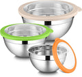 LIANYU Mixing Bowls with Lid Set of 3, Stainless Steel Metal Mixing Bowls | Large & Small 1.5 & 3 & 4.6QT Sizes, for Kitchen Cooking, Baking, Storage, Dishwasher Safe, 3-Color