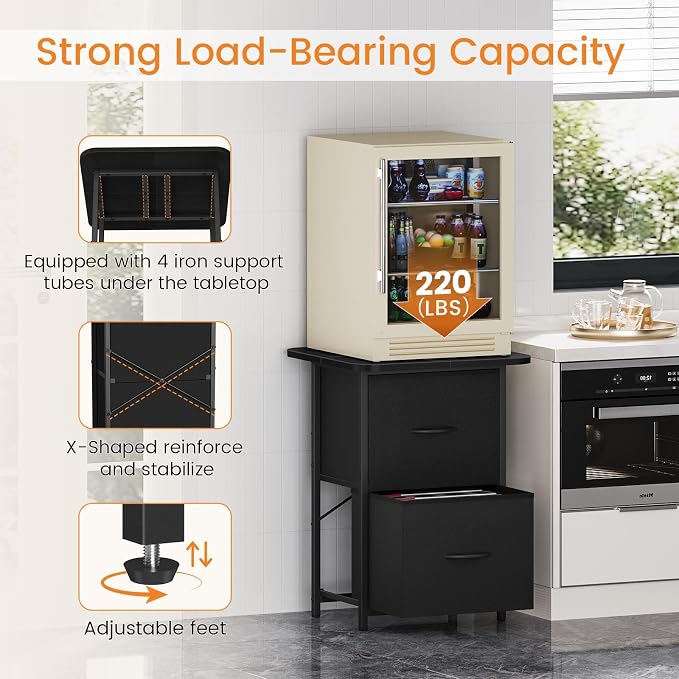 Snughome Mini Fridge Stand with Storage, Mini Fridge Cabinet Small Refrigerator Table Stand with Drawers, Heavy Duty 220 LBS, Compact Beverage Cooler Rack Shelf for Dorm, Apartment, Office Coffee Bar