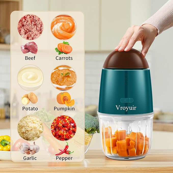 Mini Food Processor, Cordless Small Food Chopper & Blender, Dishwasher Safe | for Meat,Vegetables,Fruit – 200W Portable,6 Sharp Blades–1.3 Cup (10 oz) Glass Container, Compact Kitchen Gadget