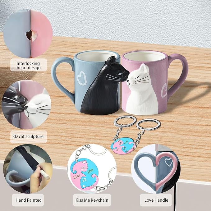 Couple Gifts Cute Kissing Cat Mug Matching Couples Stuff Ceramic Coffee Mugs for Wedding Gifts Anniversary Valentines Engagement Gifts for Couples Cat Lovers 12oz