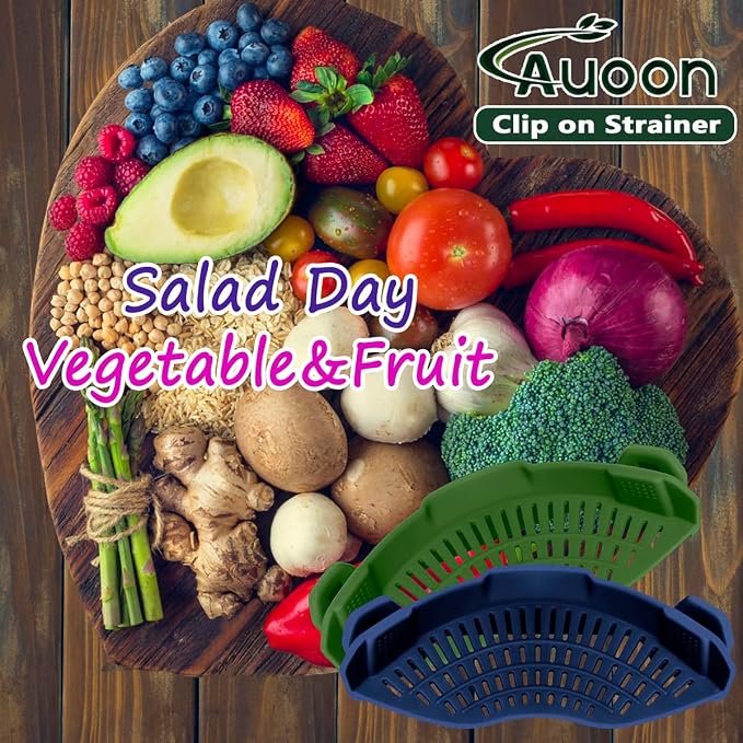 AUOON Clip On Pot Strainer Silicone, Standard 8.86 x 3.55in, Navy | BPA-free, Fits All Pots Pans Bowls, Dishwasher Safe, for Pasta Noodles Vegetable Fruits, Space-saving Kitchen Gadget