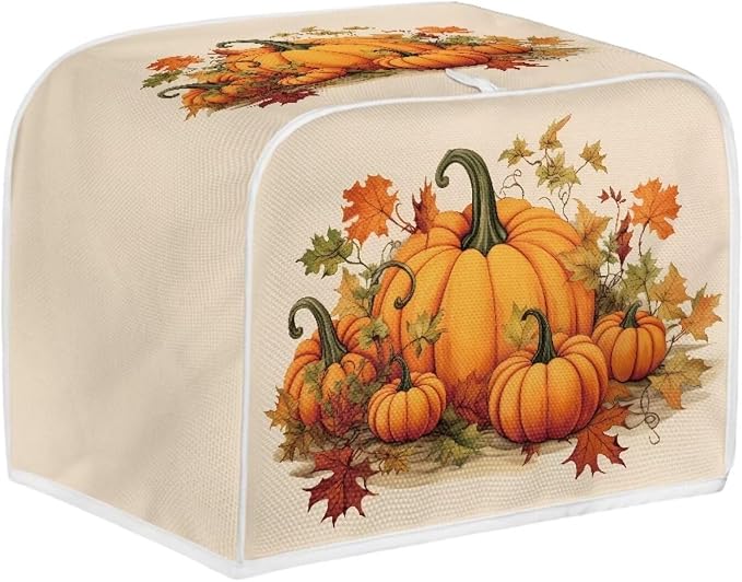 2 Slice Bread Toaster Cover for Thanksgiving, Fall Leaves Pumpkin Print Bakeware Protector Kitchen Accessories Appliance Dust Cover Kitchen Festival Decor Toaster Oven Covers