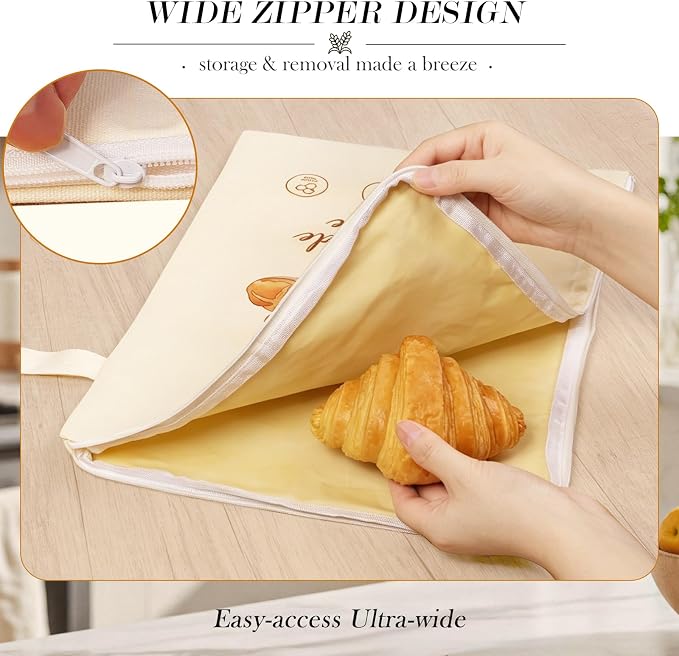2 Pack Beeswax Bread Bags for Sourdough Homemade Bread, sourdough Bread Bag | 13x17in Reusable Bread Bag, beeswax bags Natural Beewax Lined Wide Zipper Bread Bag Keep Loaves Fresh Longer for Food Storage