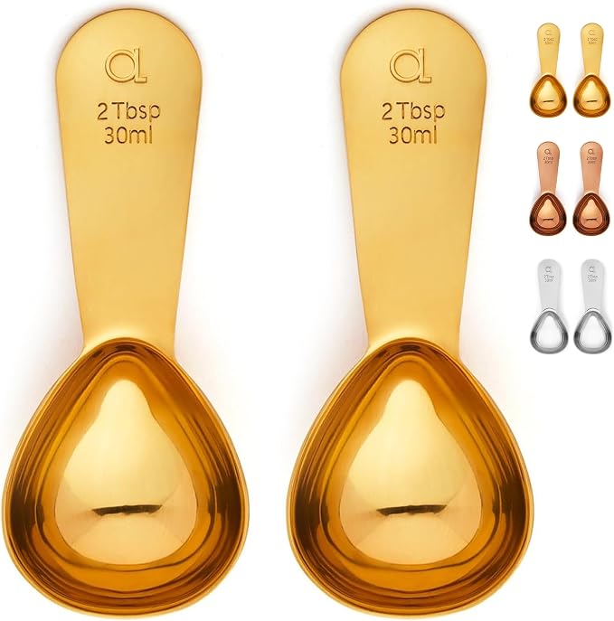 Coffee Scoop (Set of 2) - 2 Tablespoon (2 Tbsp / 1/8 Cup / 1 oz) - The Best Stainless Steel Measuring Spoons for Coffee, Tea, and More (2, Gold)