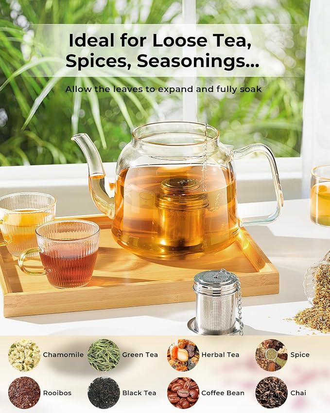 HOUSE AGAIN Tea Infuser, Extra Fine Mesh Tea Strainers for Loose Tea, 18/8 Stainless Steel Tea Strainer with Extended Chain Hook, Tea Steeper for Brew Tea, Spices & Seasonings for Single Cup, 1 Pack