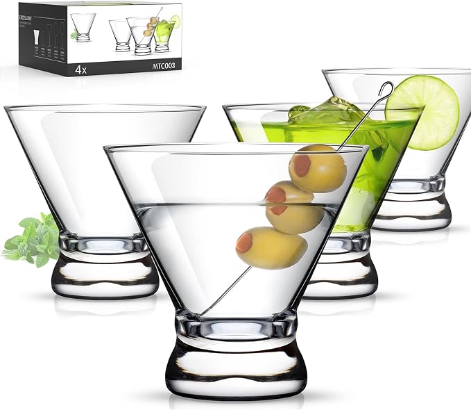 Martini Glasses Set of 4, 8oz Coupe Cocktail Glasses for Margarita | Manhattan, Cosmopolitan, Espresso, Home Bar, Evening Parties, Birthdays, Housewarming Gift