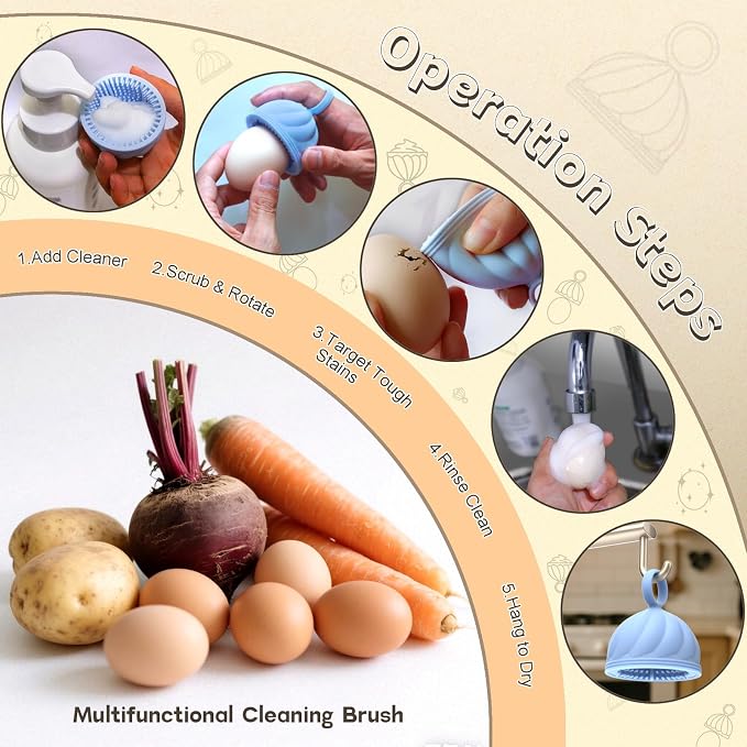 Egg Washer for Fresh Eggs - Upgraded 2.0 Silicone Egg Scrubber | Farm Fresh Egg & Vegetable Scrubber | Dishwasher Safe, Gentle on Shells (Yellow 2 Pcs)
