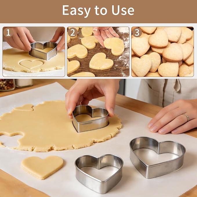 5 Pcs Heart Cookie Cutter,Heart Shaped Cookie Cutters for Baking | Stainless Steel Biscuit Cutters for Valentine's Day Birthday, Wedding,Holiday,Party