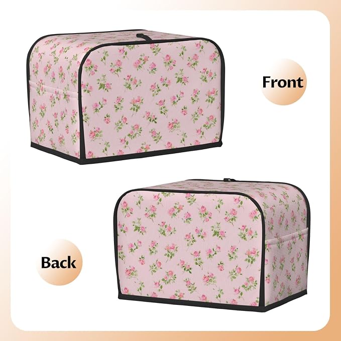 2 Slice Toaster Cover Watercolor Rose Pink Dust Proof Washable Kitchen Appliance Cover with Pocket, Oxford Fabric Countertop Toaster Protector for Standard Toasters Small Appliances