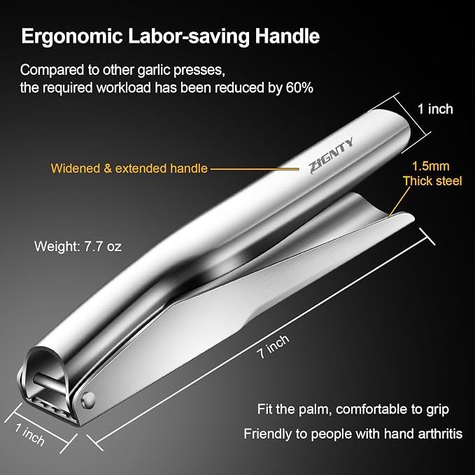 Garlic Press Stainless Steel, No Need to Peel Garlic Mincer Tool | Professional Garlic Presser & Masher, Large Trough, Efficient Dual Lever-Assisted, Rust Proof, Easy Clean, Dishwasher Safe