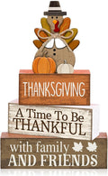 Lineshading 4 Pcs Fall Decoration For Home Wooden Thanksgiving Turkey Decor | Rustic Farmhouse Stacked Sign Blocks, Tiered Tray Tabletop Decor, Thankful Message for Home Family Gatherings