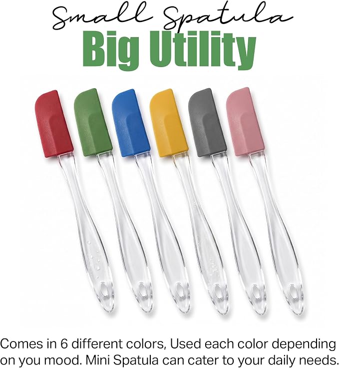 Evelots 6-Piece Mini Spatula Set, Small Silicone Spatulas for Baking | Small BPA-free silicone utensils resist heat up to 446°F; ideal for mixing, scraping, spreading & reaching jars and bowls.