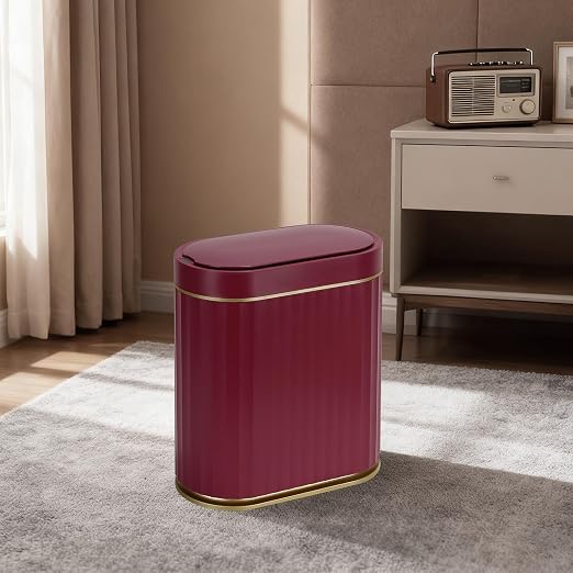 ELPHECO 2 Gallon Sensor Trash Can, Automatic Lid, Burgundy Gold | IPX5 Waterproof Bathroom Garbage Can, Slim Trash Bin, Plastic Wastebasket for Office, Bedroom and Living Room