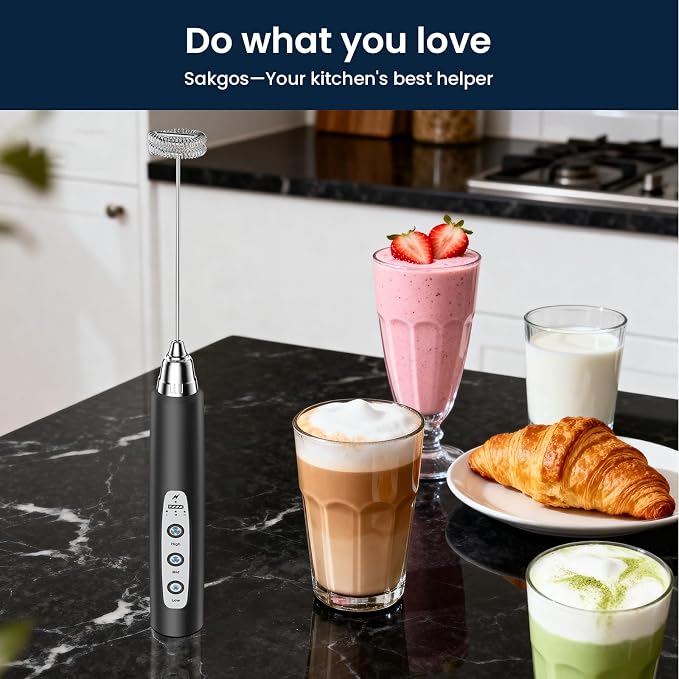 Milk Frother Wand Rechargeable Handheld Electric Whisk 3 Speed Adjustable | Coffee Frother Wand with 3 Stainless Whisks Electric Foam Maker Drink Mixer Blender for Latte Cappuccino Matcha Egg