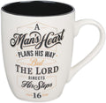 Christian Art Gifts Inspirational Ceramic Coffee & Tea Scripture Mug for Men: A Man's Heart Encouraging Bible Verse Proverb, Novelty Drinkware, Golden Foil Accents, White & Black, 12 oz.