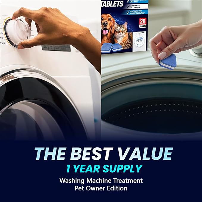 Washing Machine Cleaner Pro Tablets for Pet Owners, 42 Pack, Front/Top Load | Remove Stubborn Pet Hair, Washer Deep Cleaning, Septic Tank Safe, HE Support, Eliminates Pet Smells, Prevents Dander Build-up