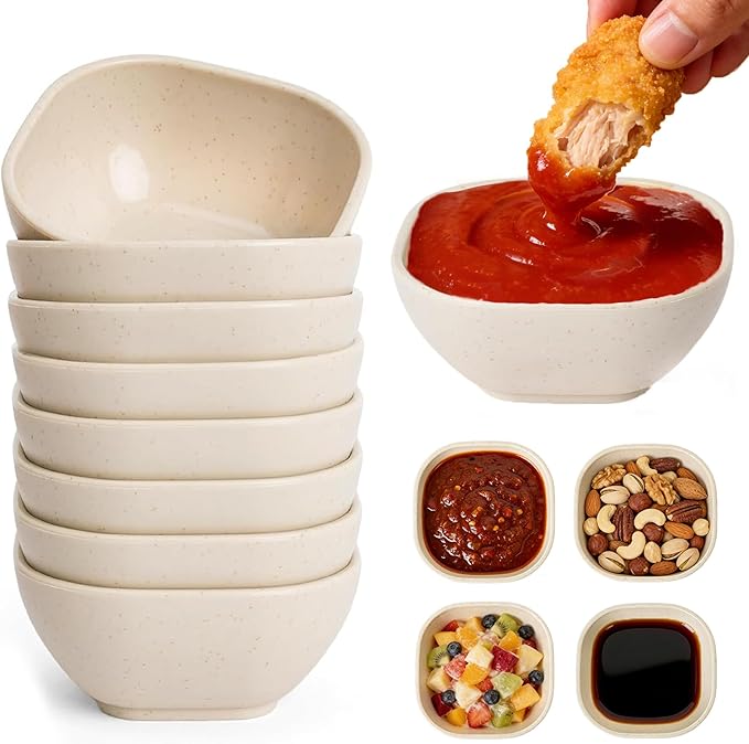 Dipping Bowls,Sauce Cups,Sauce Bowls,Small Bowls for Dips,4.5 oz,9 Pack | Unbreakable Small Plastic Bowls,Small Dessert Bowls,Mini Prep Bowls,Wheat Straw Small Bowls for Side Dish, Ketchup, BBQ-Beige