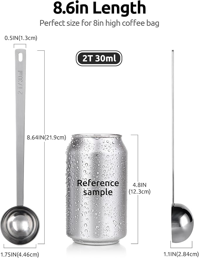 U-Taste Coffee Scoop 2 Tablespoon: 18/8 Stainless Steel Measuring Scooper for Ground Coffee, Bean, Powder, Espresso, 6.9in Long Handle Metal Meaure Spoon for Canister, Jar (2Tbsp/30ml, Silver) | 18/8 Stainless Steel Tablespoon Scoop, Long Metal Coffee ...