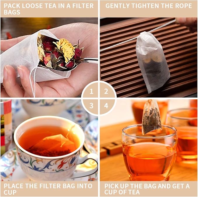 400 Pack Disposable Drawstring Tea Filter Bags, 8 x 10cm Natural Color | Empty Bag Paper Tea Infuser Safe & Natural Unbleached Drawstring for Loose Leaf Tea