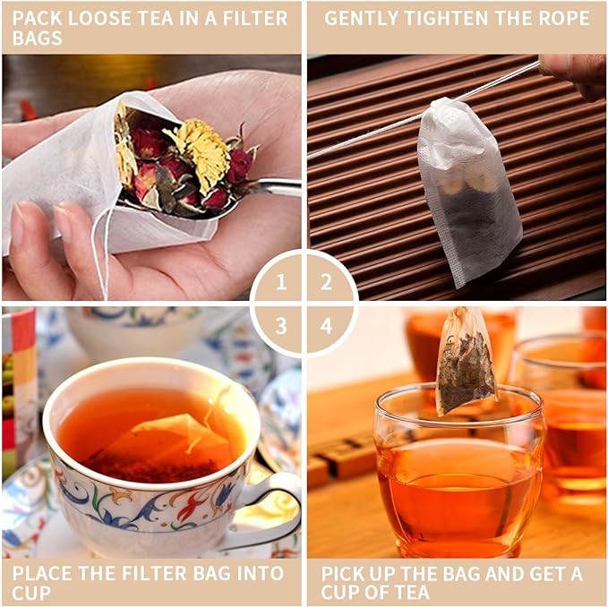 400 Pack Disposable Drawstring Tea Filter Bags, Multi-size Natural Color | Empty Bag Paper Tea Infuser Safe & Natural Unbleached Drawstring for Loose Leaf Tea